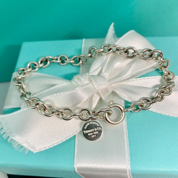 Return to Tiffany Silver round  Tag Rolo Round Link Charm Bracelet 8” 13.7 gram - Picture 7 of 7